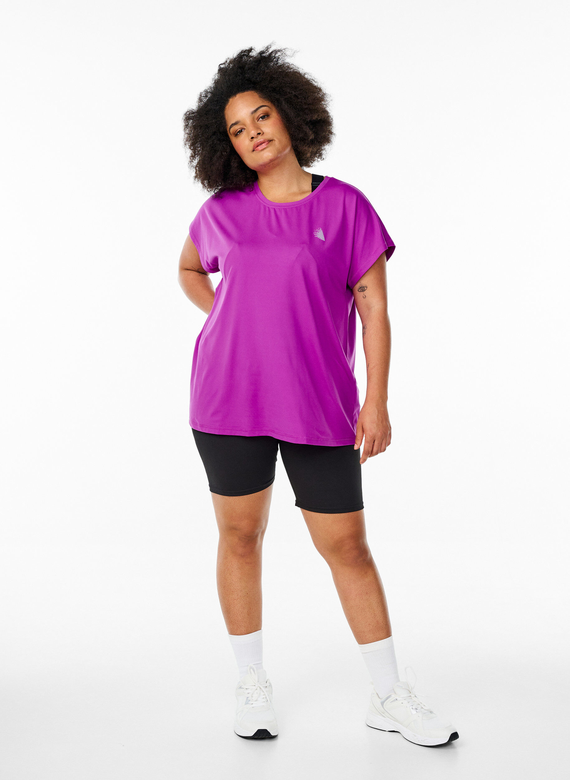 ZizziEnsfarvet tr&aelig;nings t-shirt, Lilla, Model image number 1