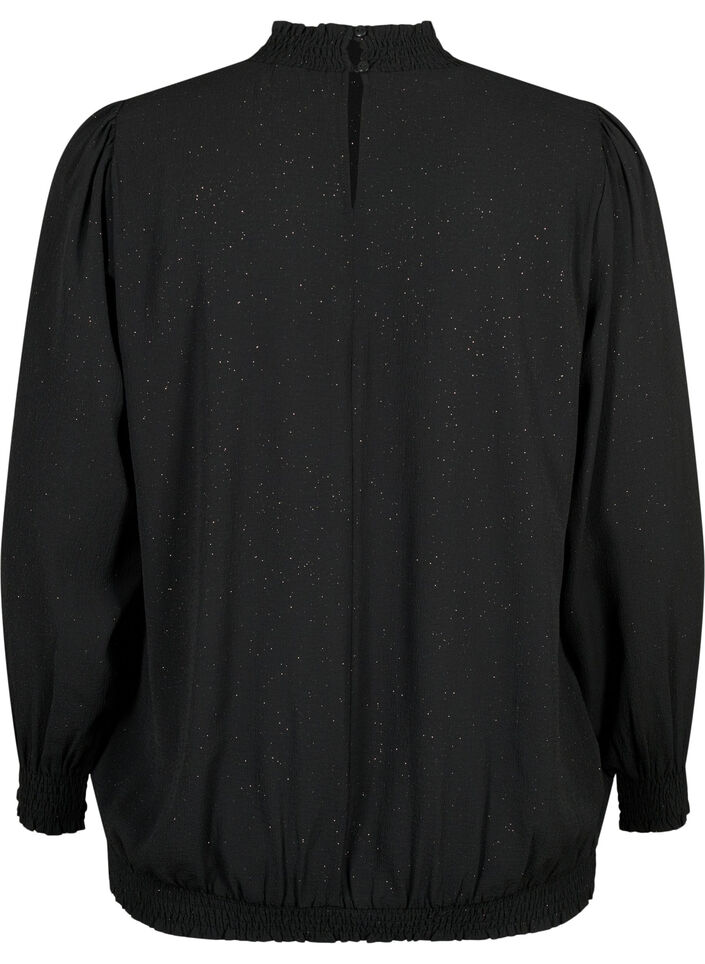 FLASH - Langærmet bluse med smock og glitter, Black w. Silver, Packshot image number 1