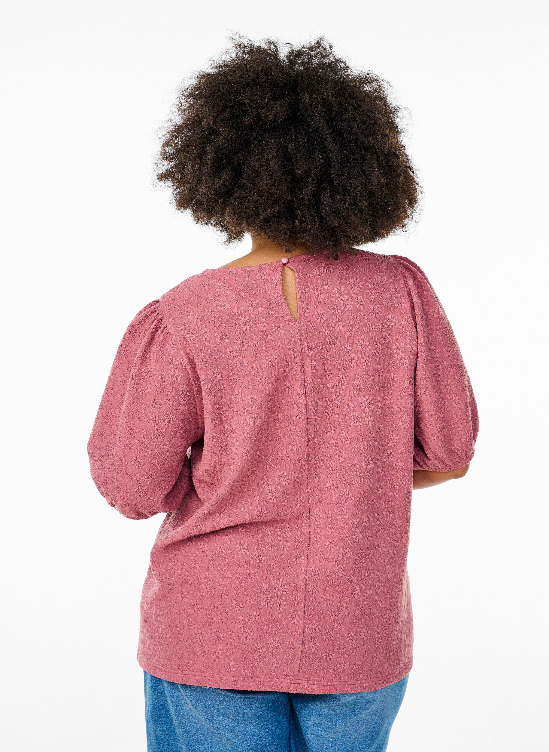 ZizziBluse med struktur og korte &aelig;rmer, Lyser&oslash;d, Model image number 2