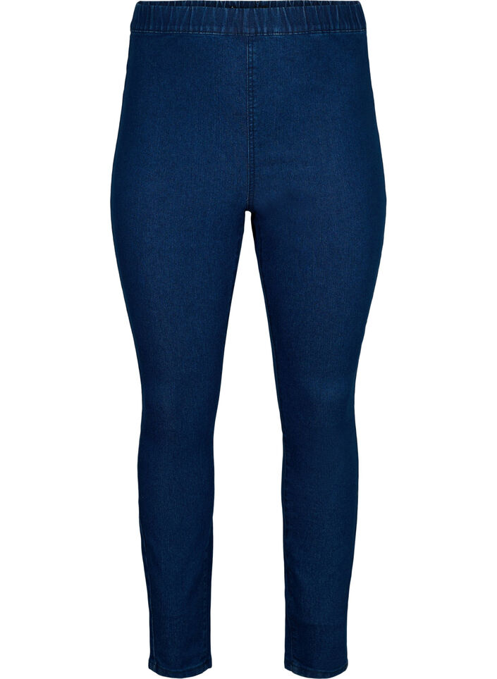 FLASH - Tætsiddende jeggings med høj talje, Blue denim, Packshot image number 0