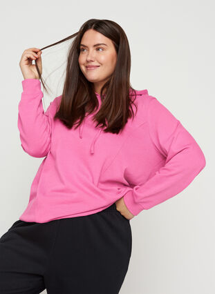 Sweatshirt med hætte og ribkanter, Phlox Pink, Model image number 2