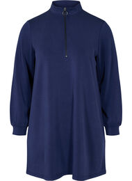 Sweat tunika med høj hals og lynlåsdetalje, Medieval Blue