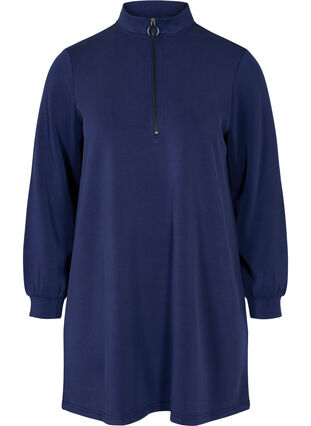 Sweat tunika med høj hals og lynlåsdetalje, Medieval Blue, Packshot image number 0