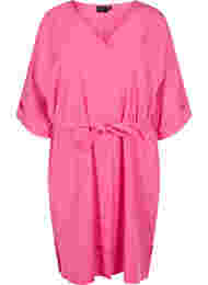 Kjole med 3/4 ærmer og bindebånd, Shocking Pink