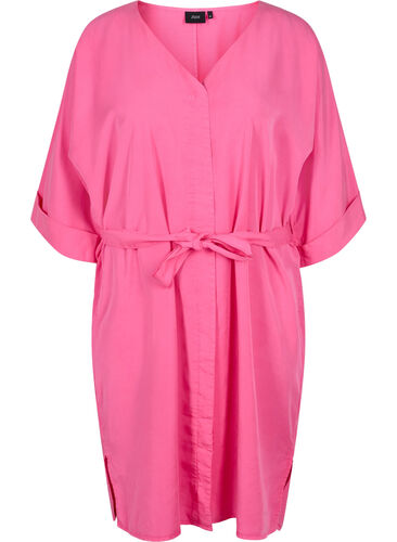 Kjole med 3/4 ærmer og bindebånd, Shocking Pink, Packshot image number 0