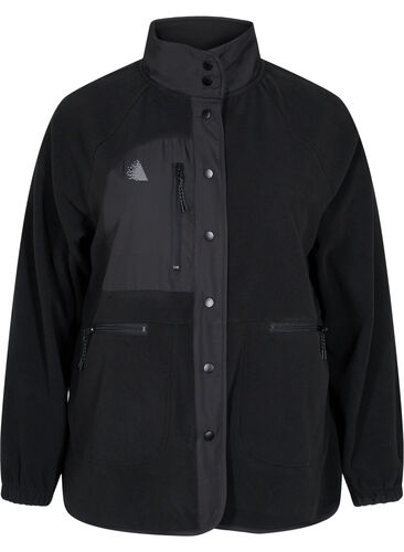 Sportsjakke i fleece med høj krave og lommer, Black, Packshot image number 0