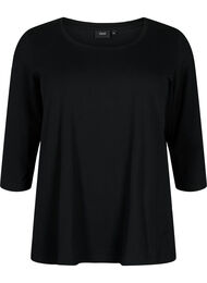 Basis bomulds t-shirt med 3/4 &aelig;rmer, Sort