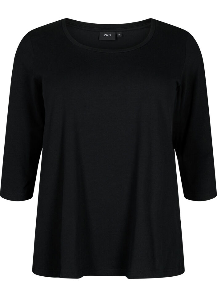 Basis bomulds t-shirt med 3/4 &aelig;rmer, Sort, Packshot image number 0