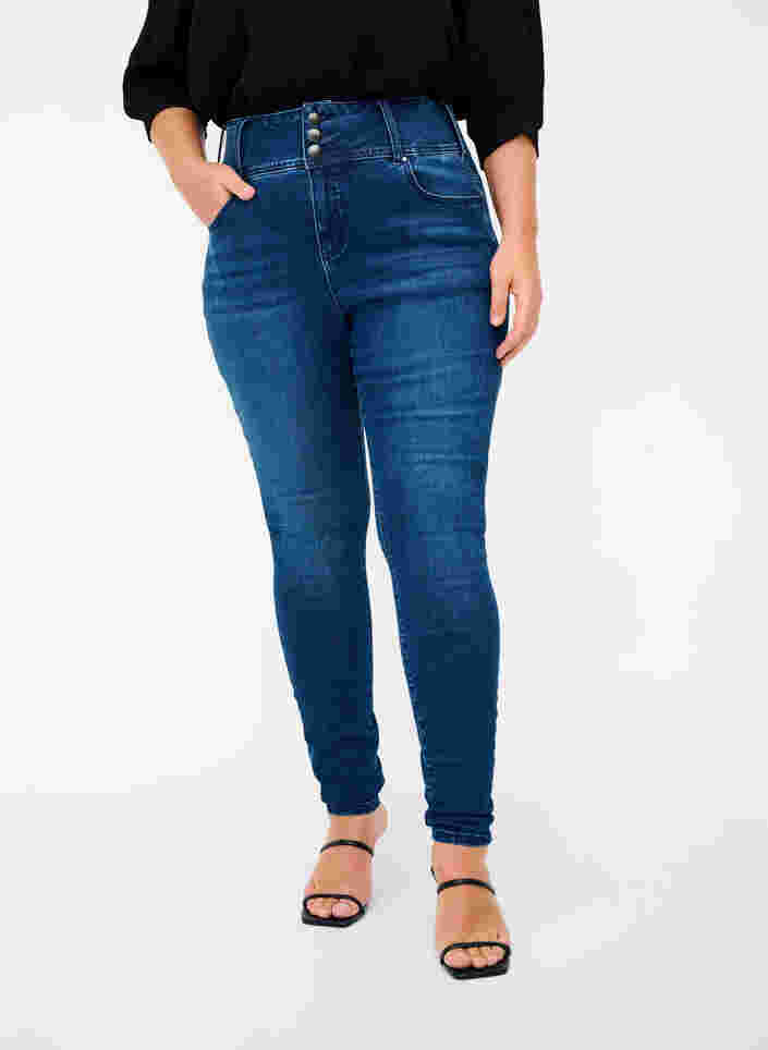 Super slim Bea jeans med ekstra høj talje, Blue denim, Model image number 2