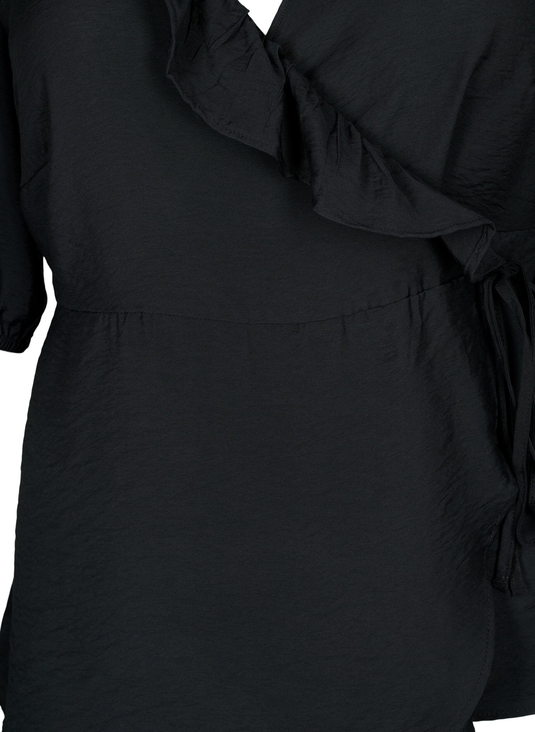 Zizzi Wrap bluse i viskose med 1/2 &aelig;rmer, Black, Packshot image number 2