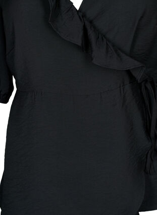 Wrap bluse i viskose med 1/2 ærmer, Black, Packshot image number 2