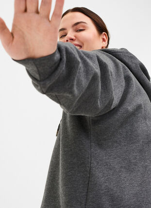 Sweatshirt med hætte og slids, Dark Grey Melange, Model image number 2