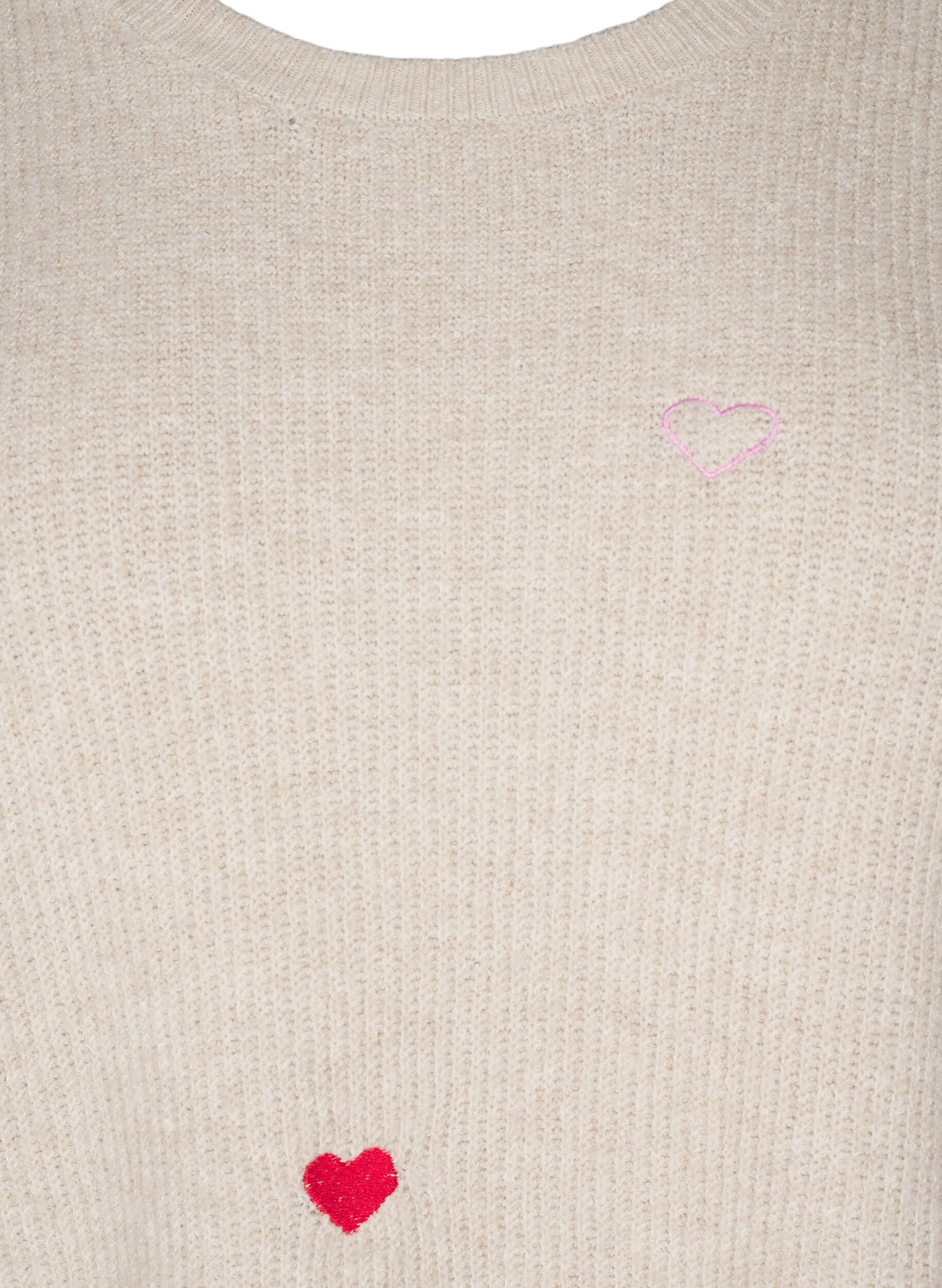 Zizzi Strikbluse med hjerter og 3/4 &aelig;rmer, Beige, Packshot image number 2