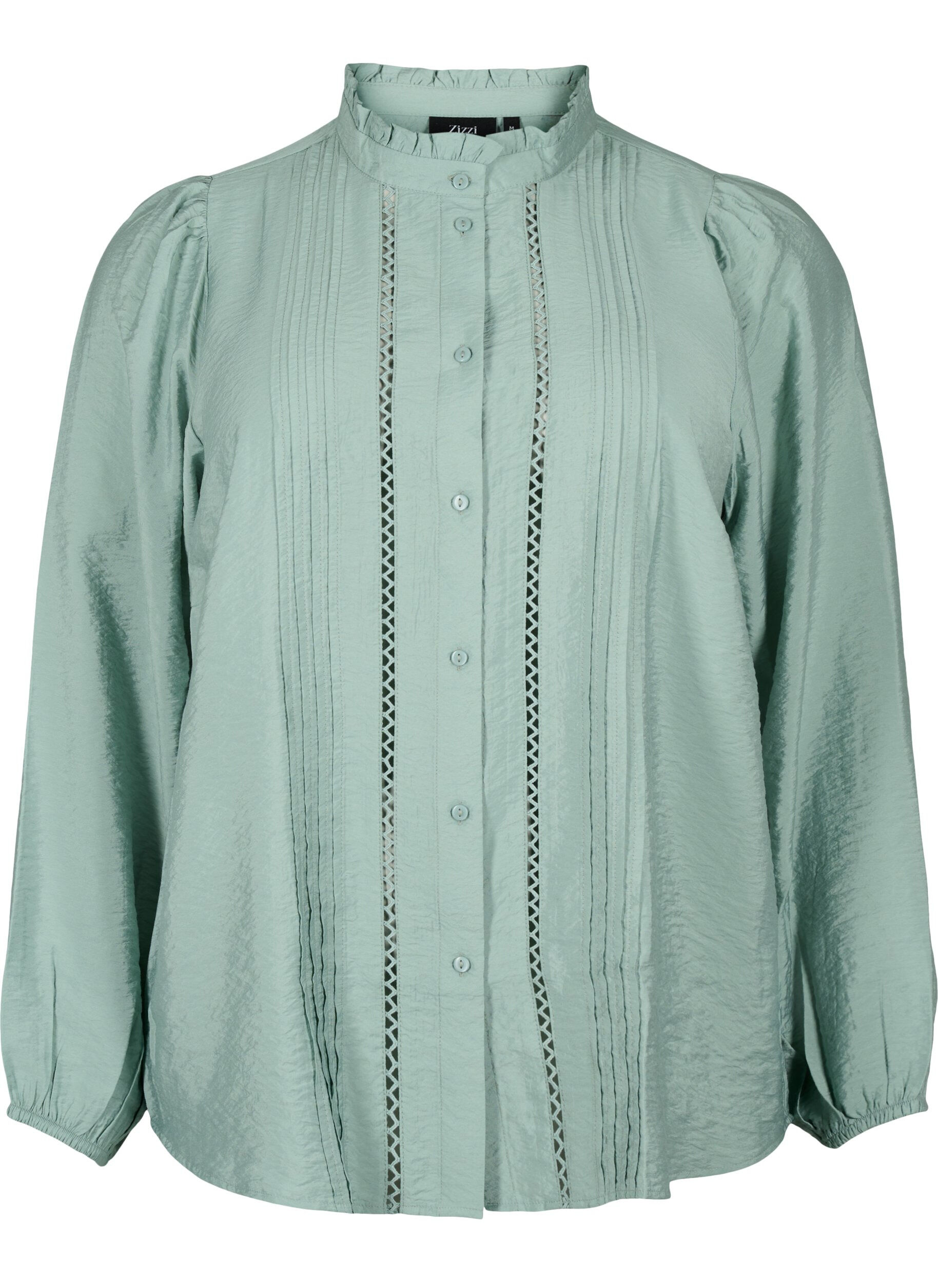 Zizzi Skjortebluse i viskose med fl&aelig;sekrave, Chinois Green, Packshot image number 0