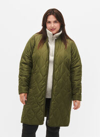 Lang quiltet jakke med lommer og lynlås, Winter Moss, Model