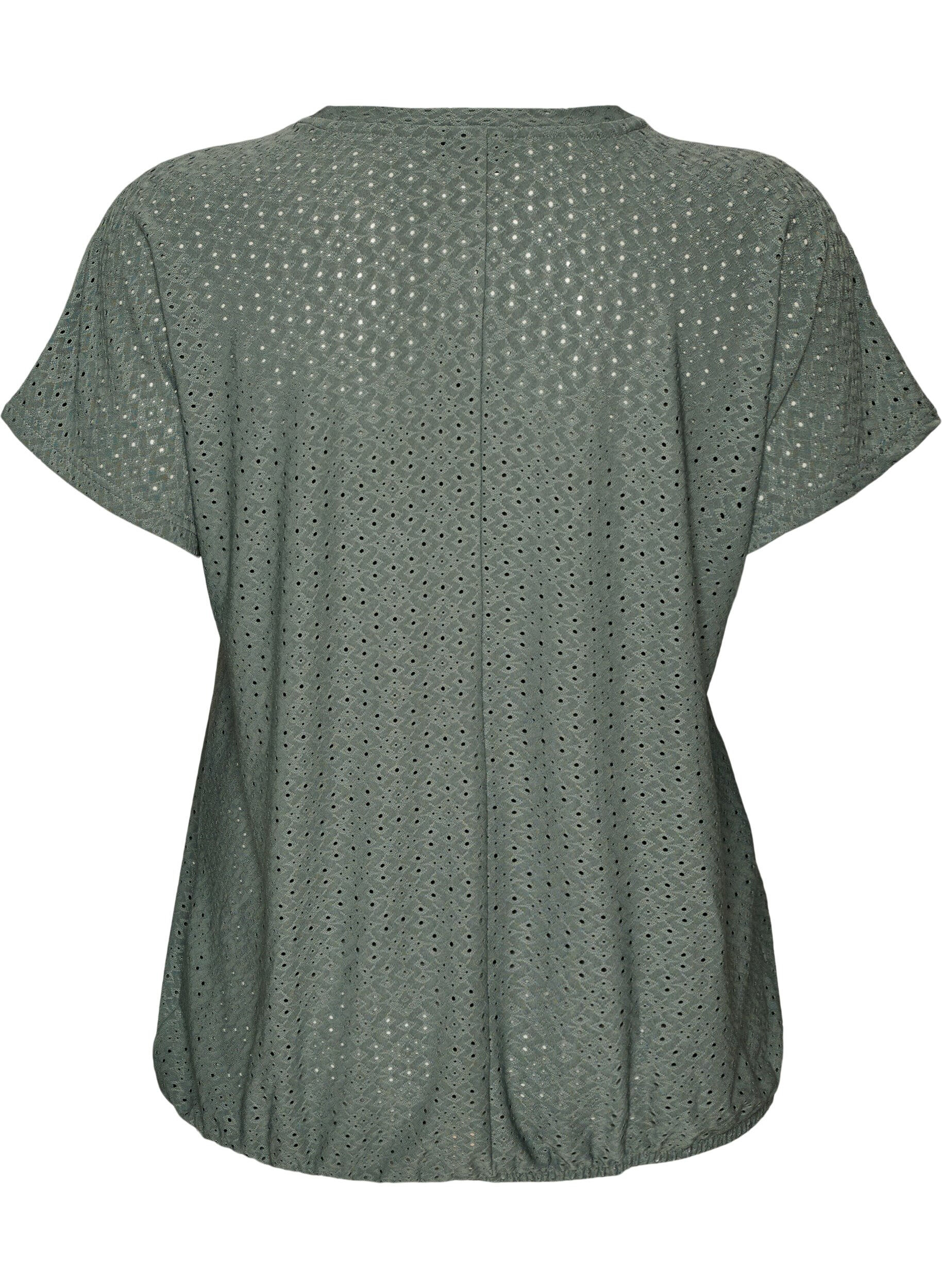 ZizziBluse med hulm&oslash;nster og ballon-effekt, Gr&oslash;n, Packshot image number 1