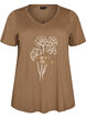 T-shirt i bomuld med frontprint og V-hals, Brun, Packshot image number 0