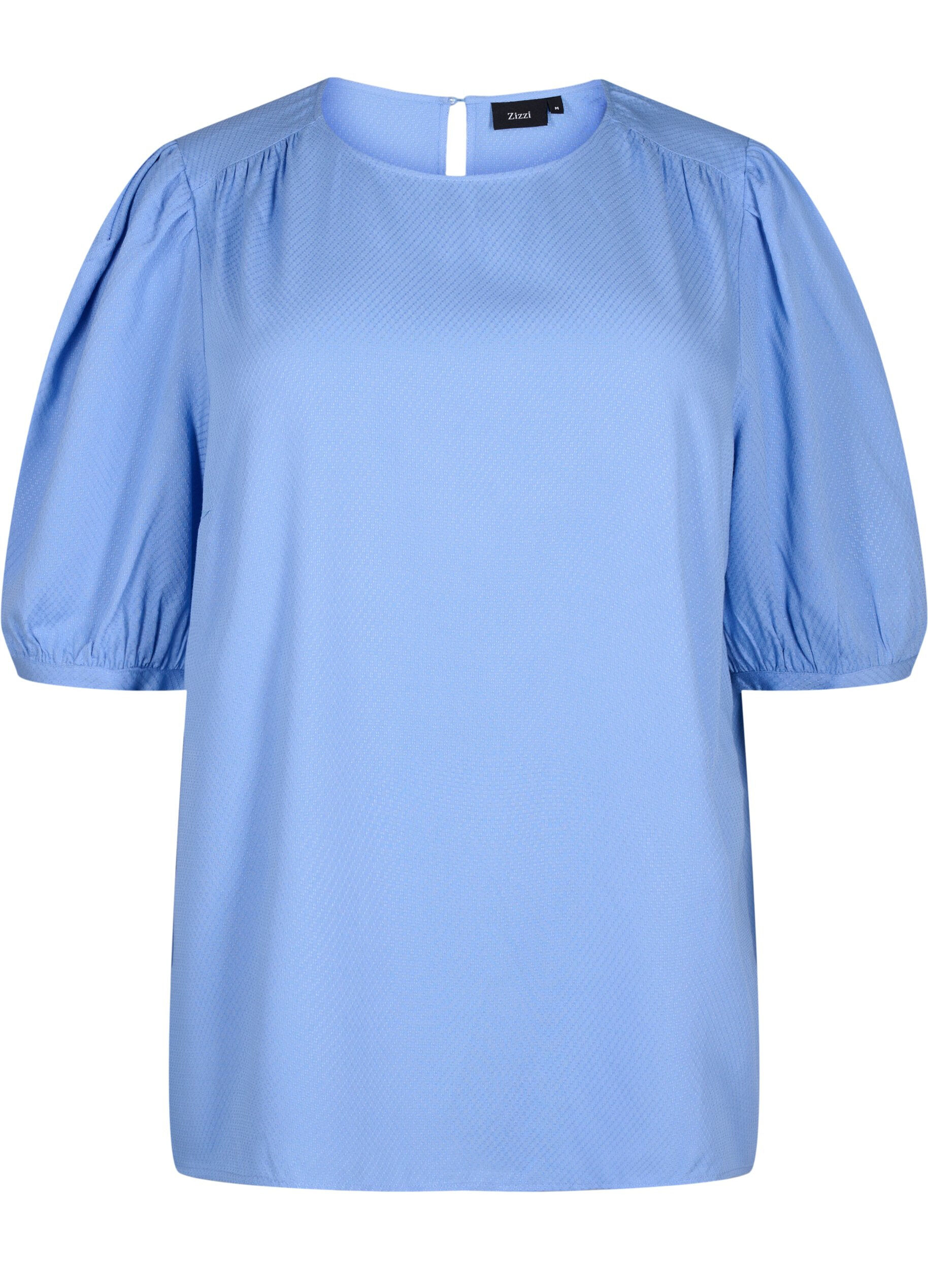 Zizzi Bluse i viskose med 1/2 &aelig;rmer, Cornflower Blue, Packshot image number 0