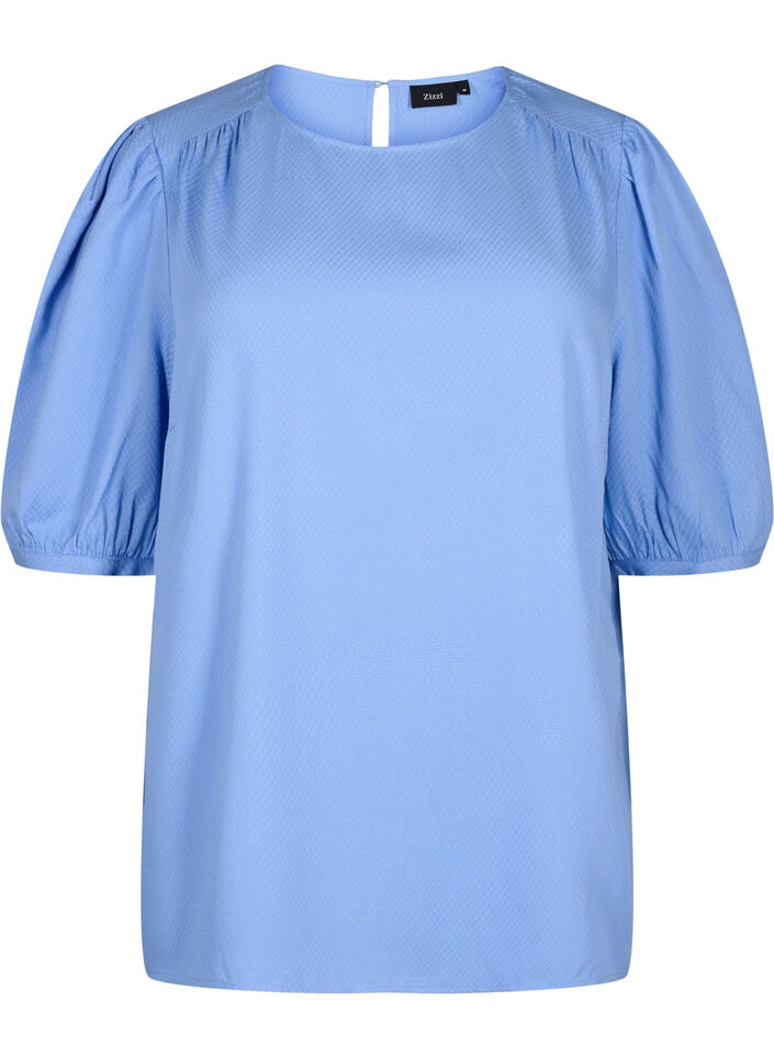 Bluse i viskose med 1/2 ærmer, Cornflower Blue, Packshot image number 0