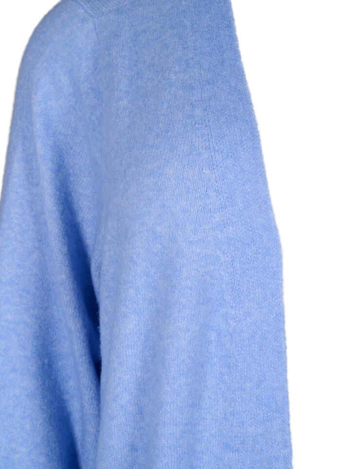 Lang strikcardigan med lommer, Cornflower Blue Mel., Packshot image number 2