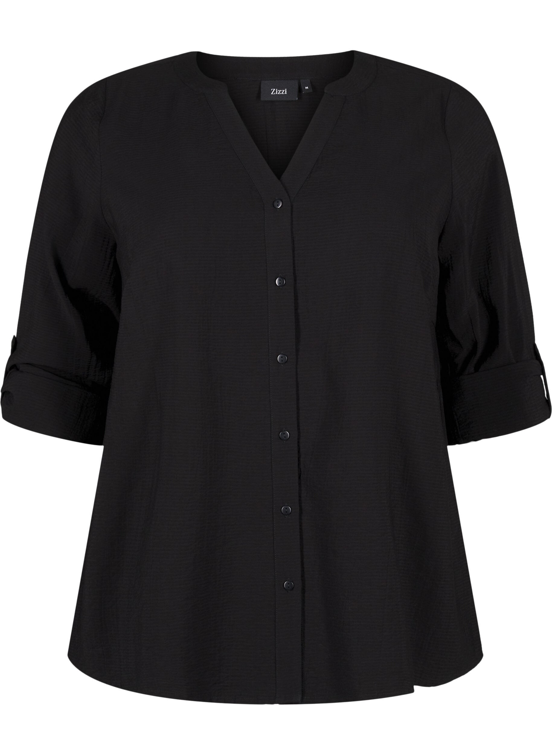 Zizzi Viskose skjortebluse med 3/4 &aelig;rmer, Black, Packshot image number 0