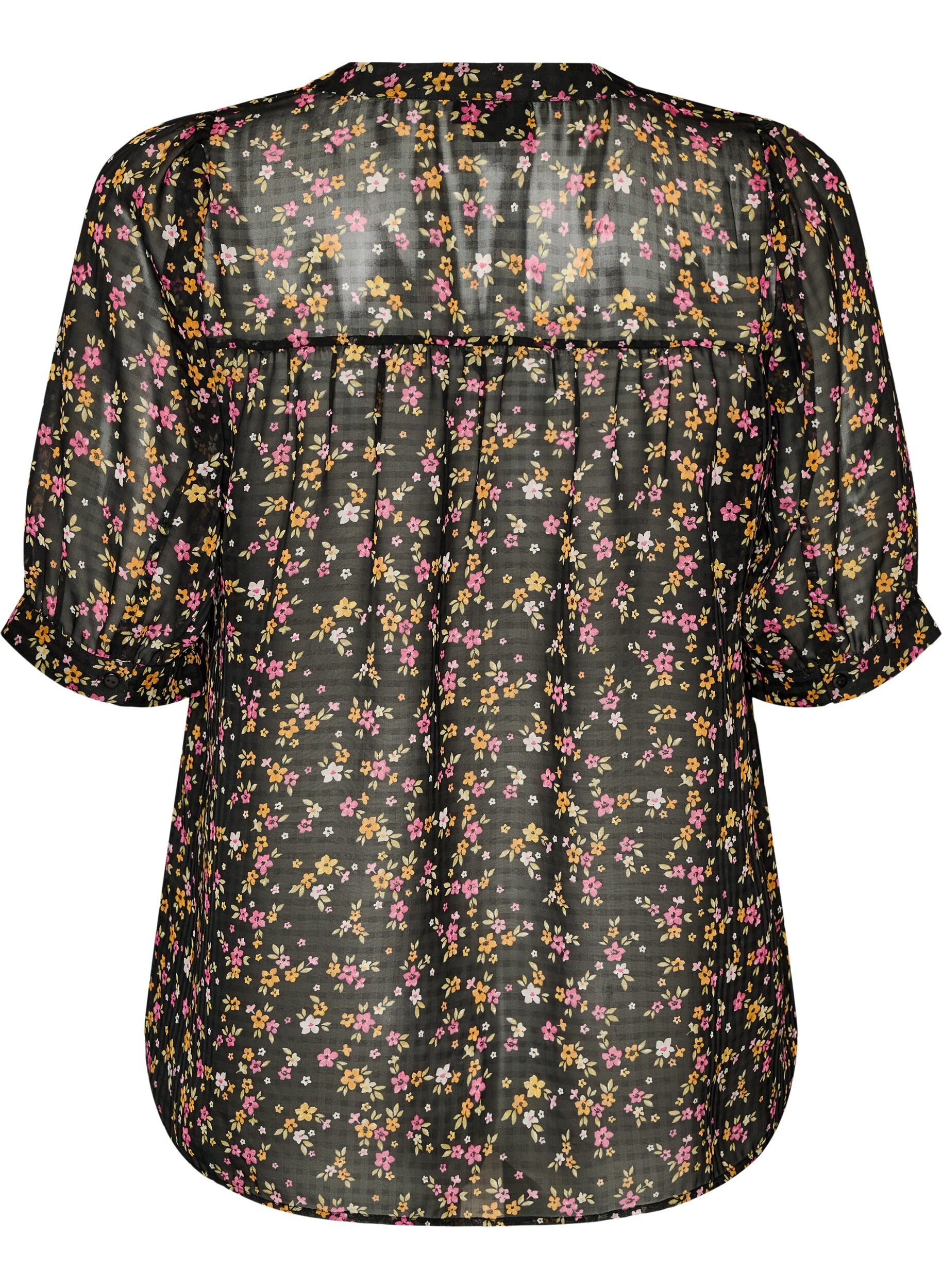 ZizziBluse med blomsterprint og V-udsk&aelig;ring, Sort, Packshot image number 1