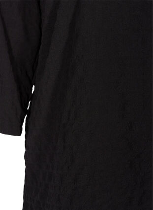 Ternet bluse med 3/4 ærmer og flæsekrave, Black, Packshot image number 3