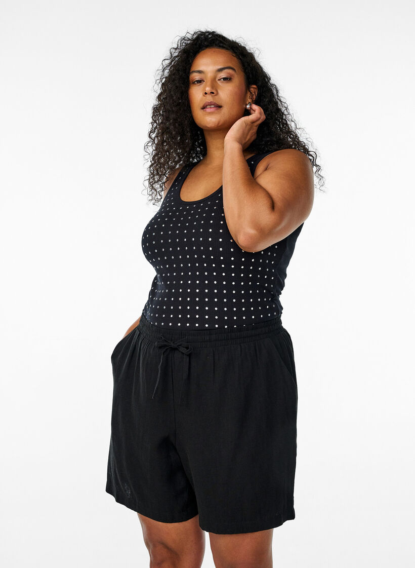 Løse shorts i hør og viskose, Sort, Model image number 0