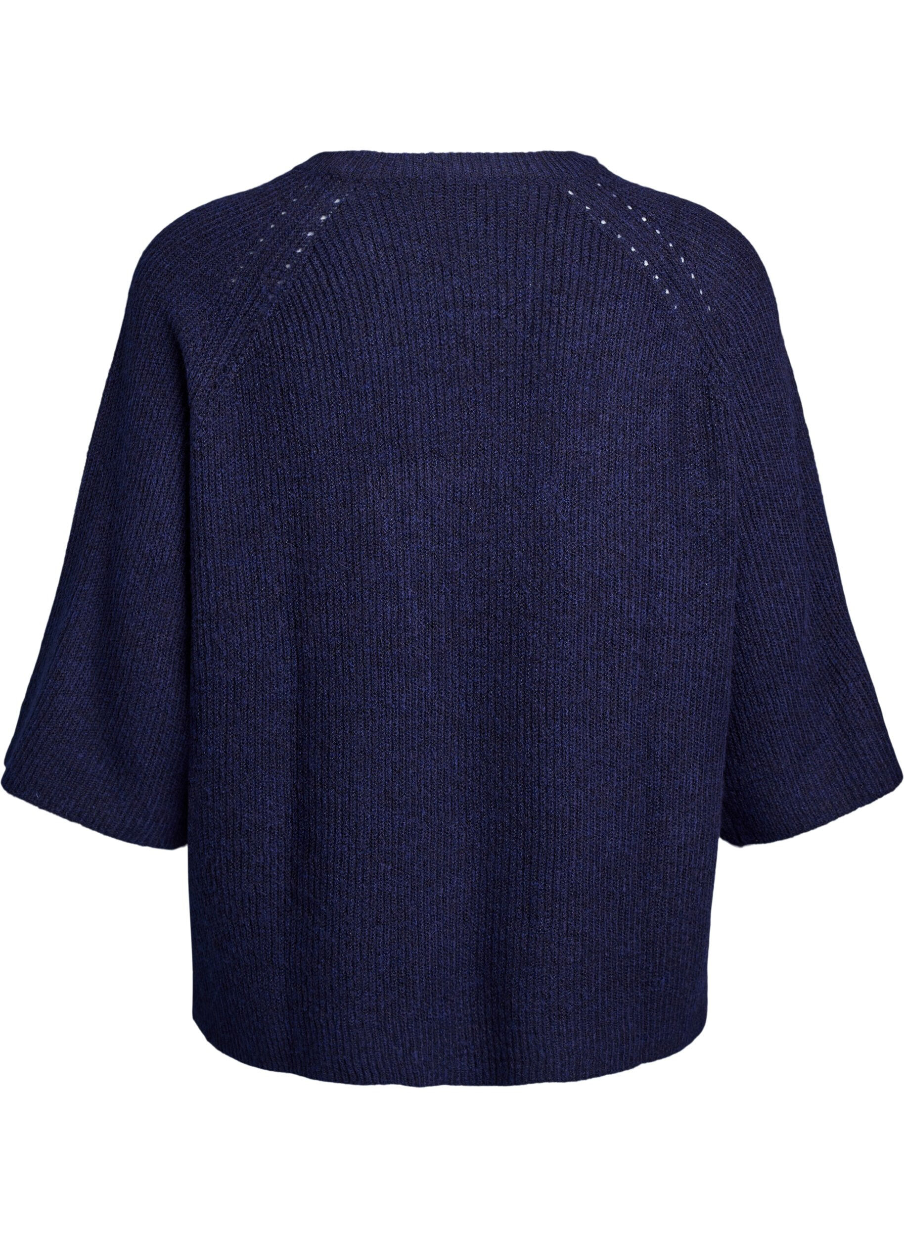 ZizziRibstrikket tr&oslash;je med 3/4 &aelig;rmer, Bl&aring;, Packshot image number 1