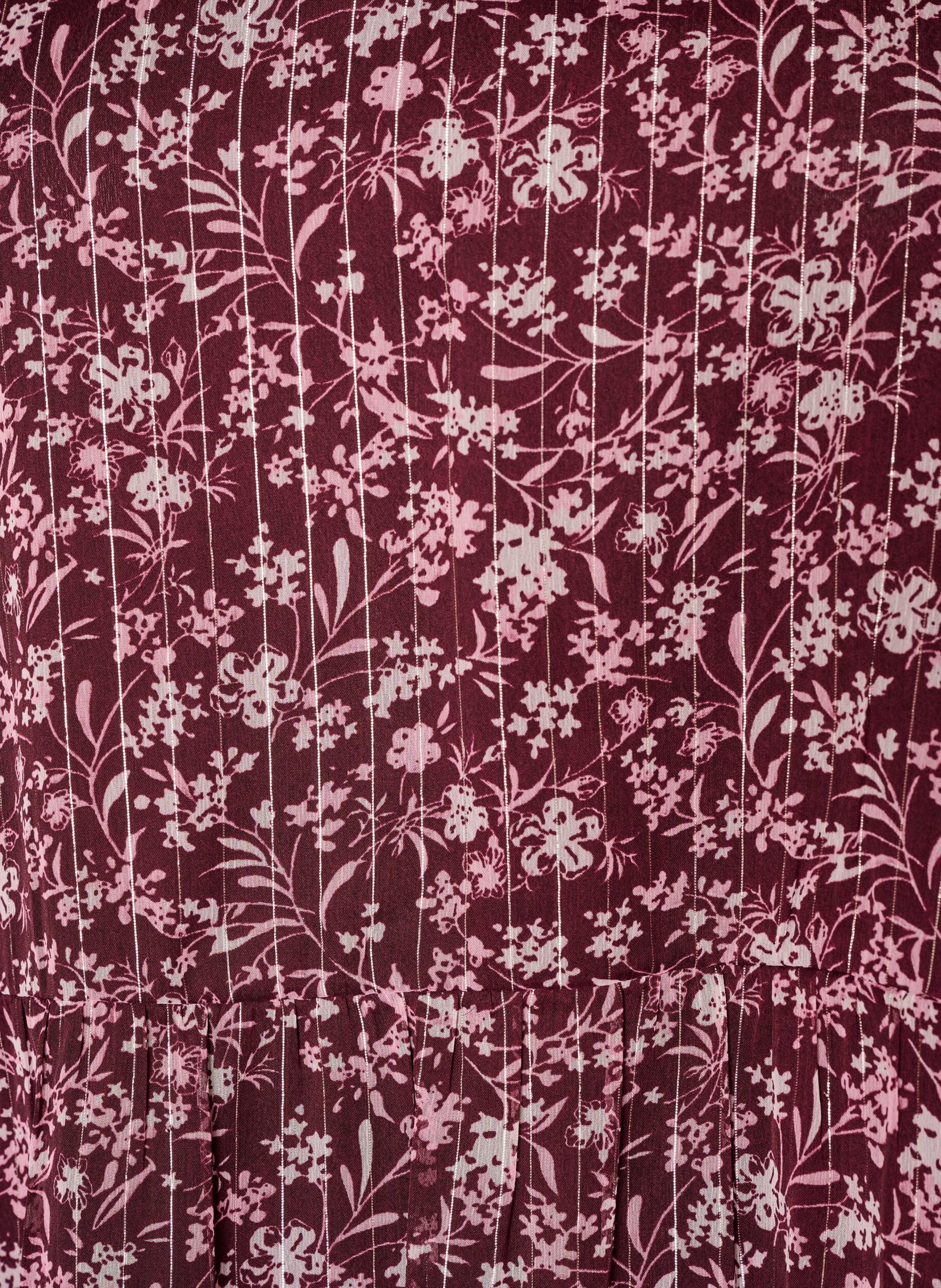 ZizziTunika med blomsterprint og glittertr&aring;de, R&oslash;d, Packshot image number 2