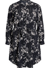 Langærmet skjortekjole med bindebånd, Sort