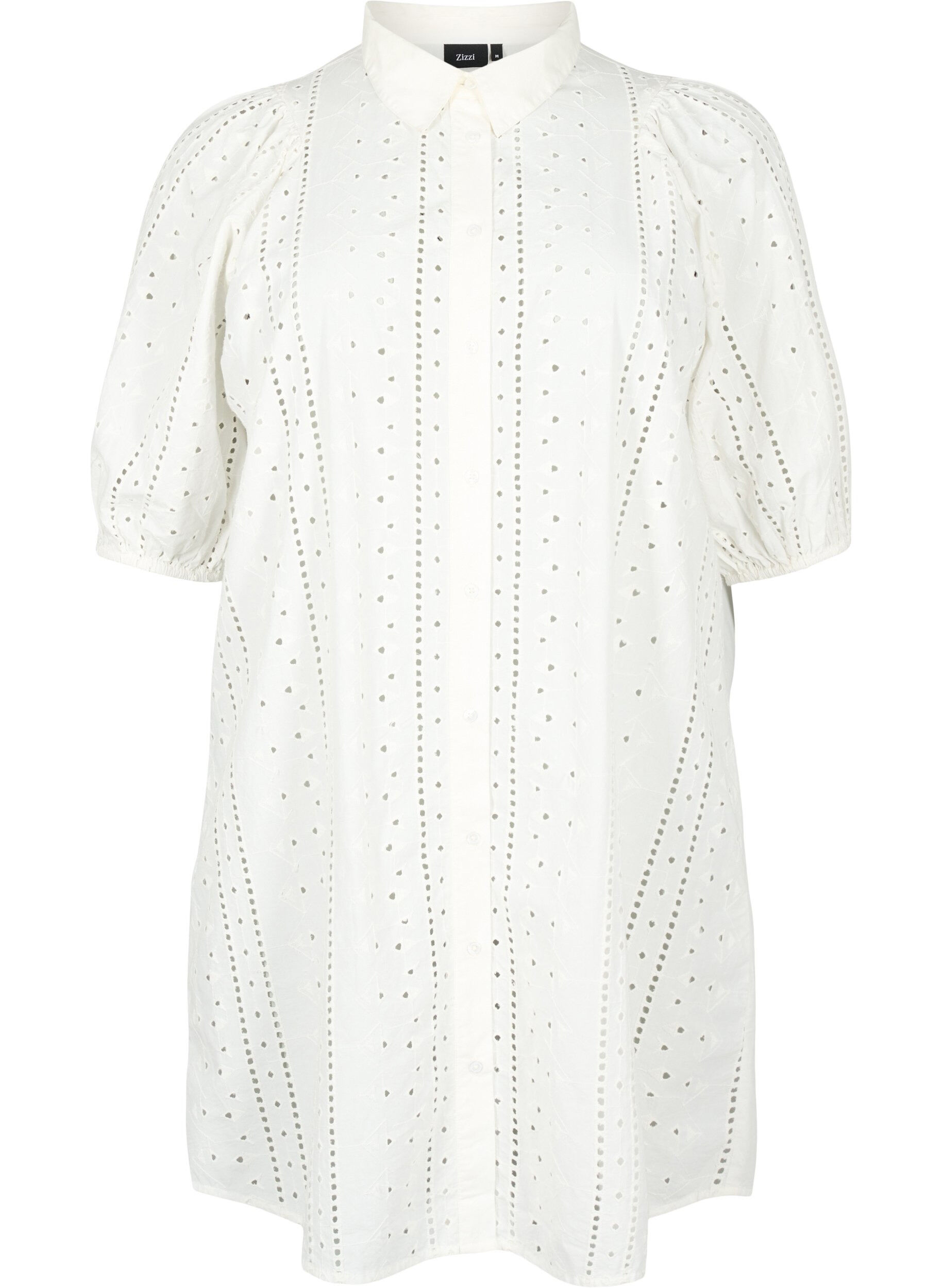 Zizzi Skjortekjole i bomuld med broderi anglaise, Off White, Packshot image number 0