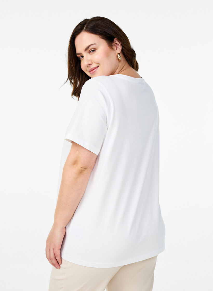 T-shirt i økologisk bomuld med blomstermotiv, B. White w. Flower, Model image number 1