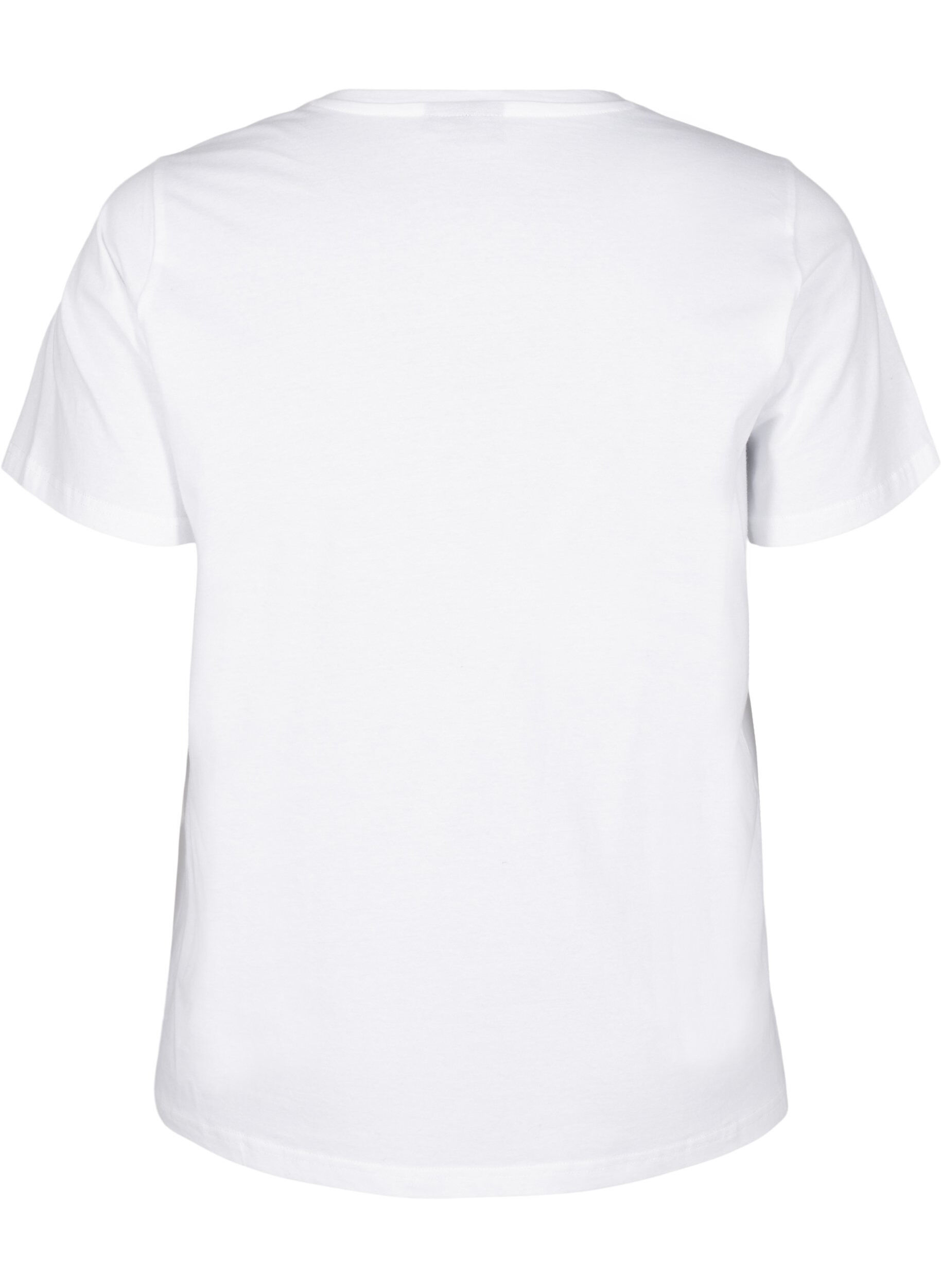 Zizzi T-shirt i &oslash;kologisk bomuld med motiv, Bright White Printet, Packshot image number 1