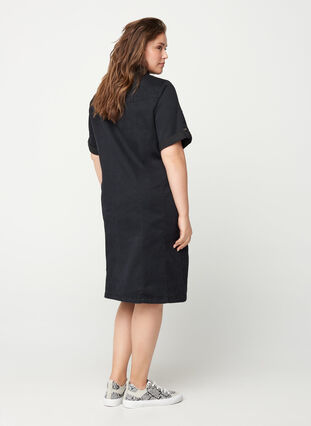 Kortærmet denim kjole, Black, Model image number 1
