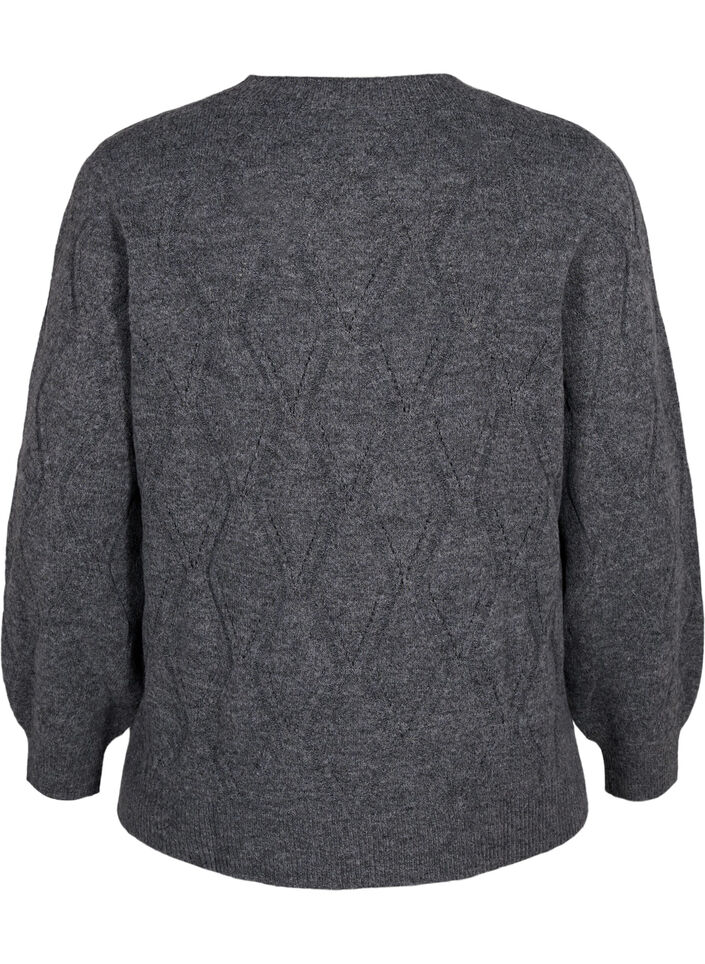 Strikbluse med hulmønster, Dark Grey Melange, Packshot image number 1
