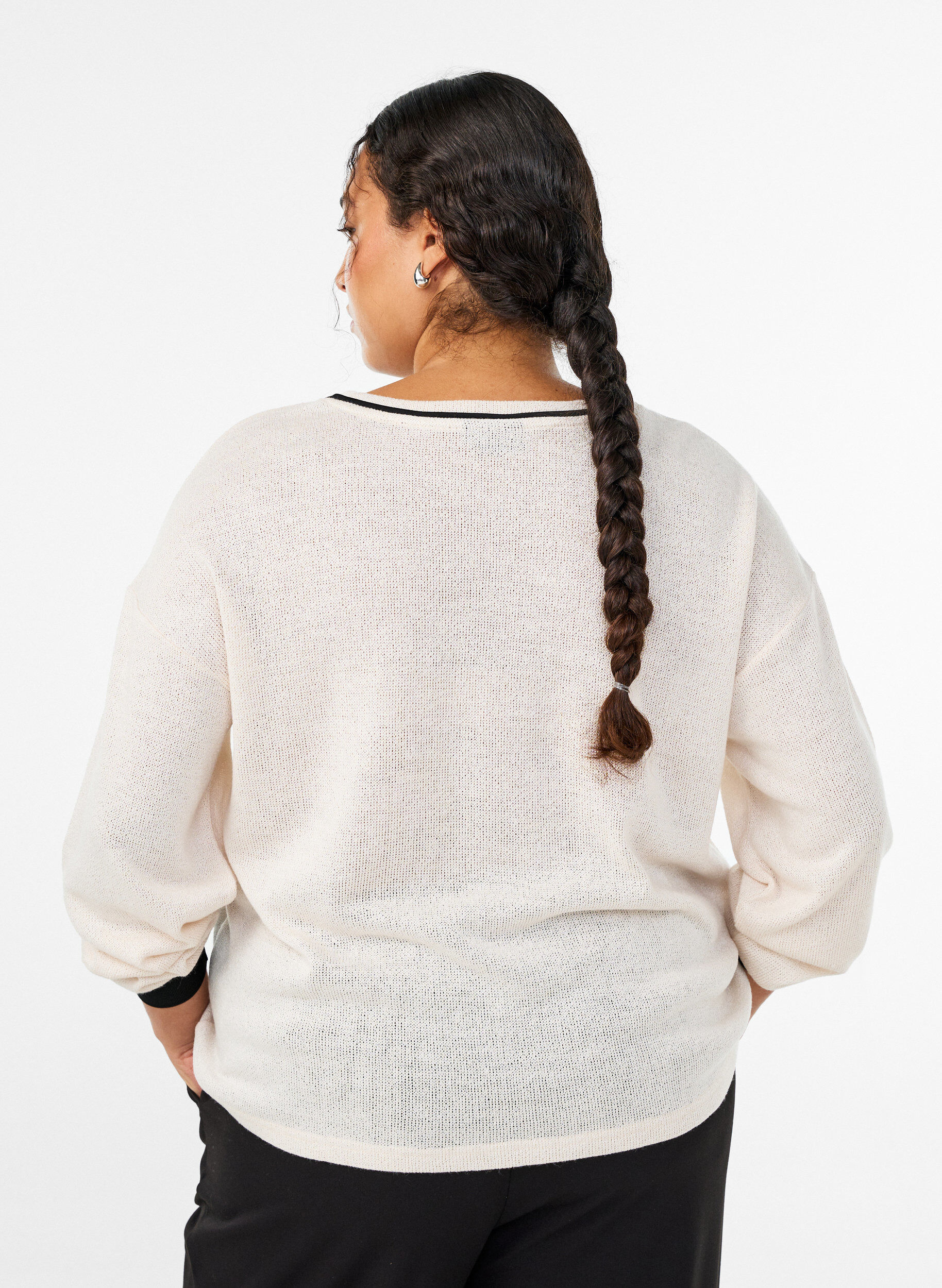 Zizzi Sweatshirt i strukturjersey med frontprint, Beige, Model image number 2