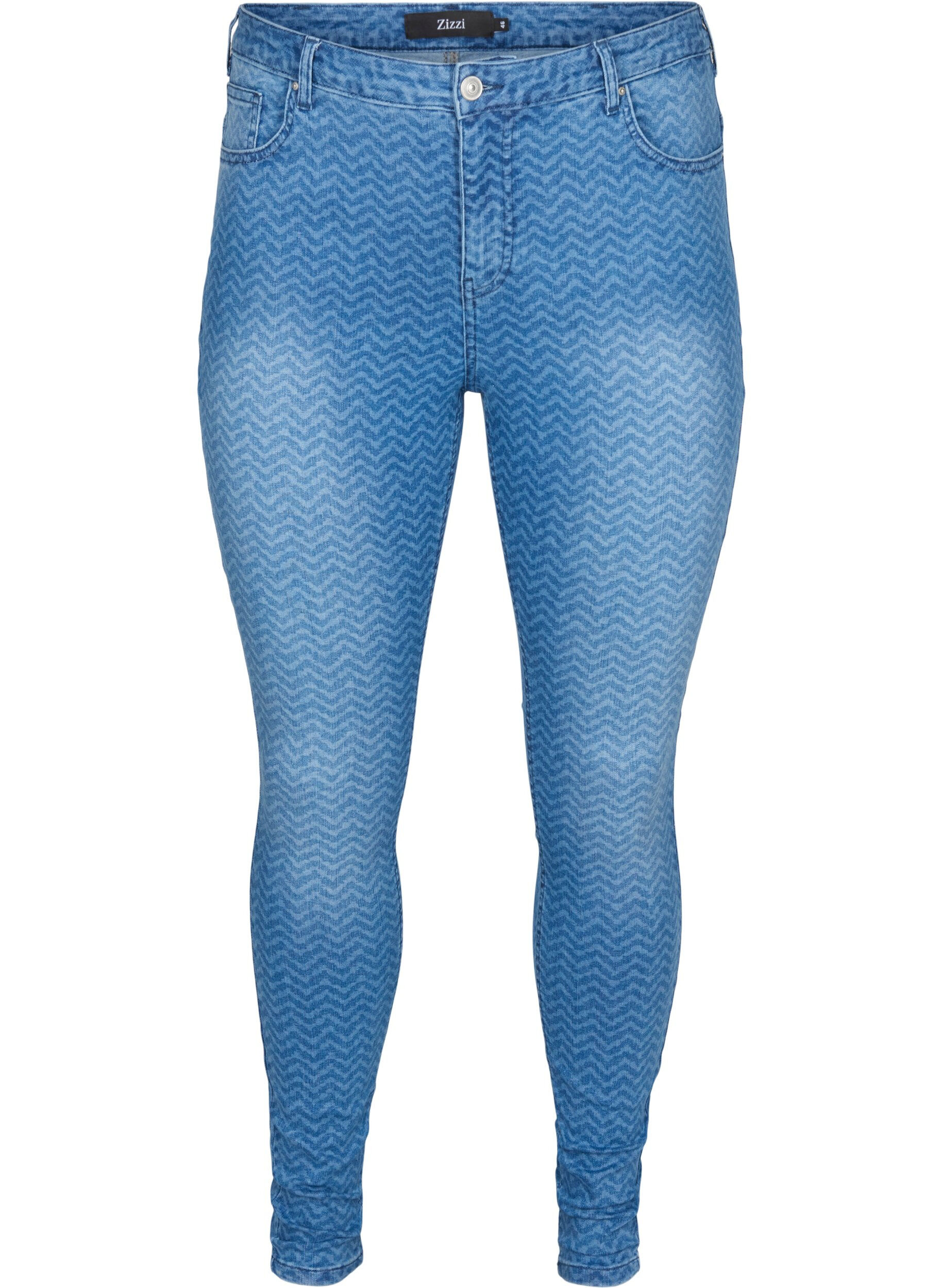 Zizzi Printede Amy jeans med h&oslash;j talje, Ethnic Pri, Packshot image number 0