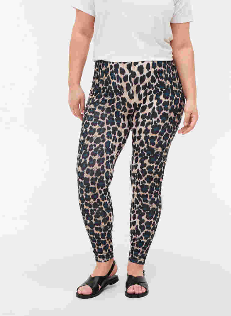 Lange leggings med leo print, Black Leo AOP, Model image number 1