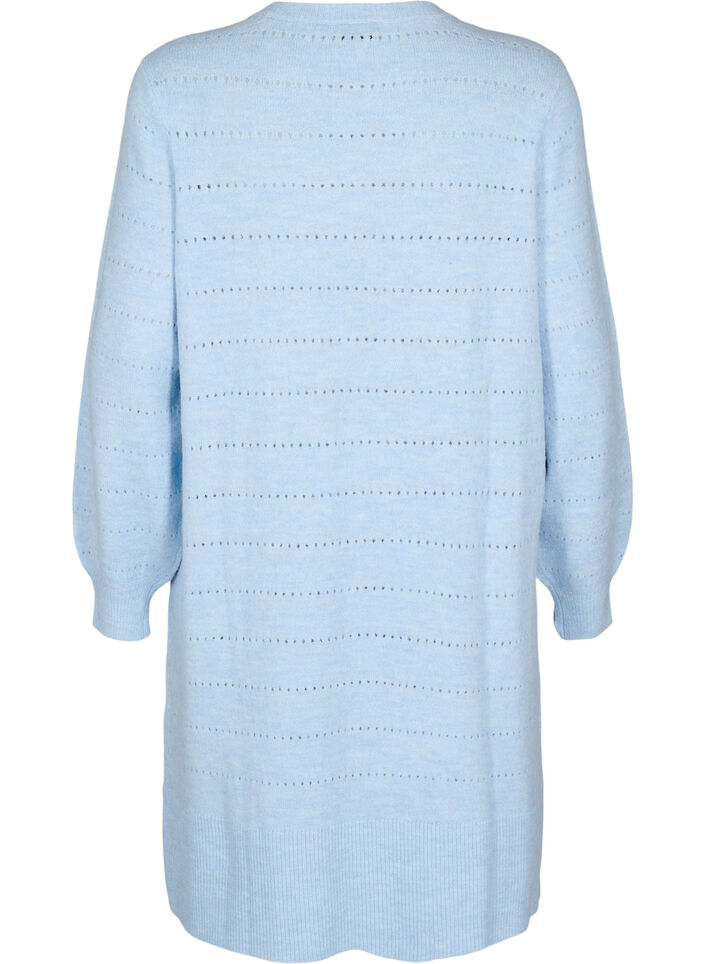 Strikkjole med slids og hulmønster, Cashmere Blue Mel., Packshot image number 1