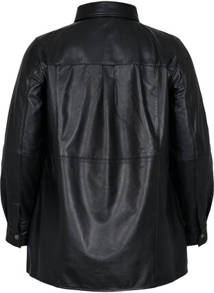 Læderskjorte med knapper, Black, Packshot image number 1