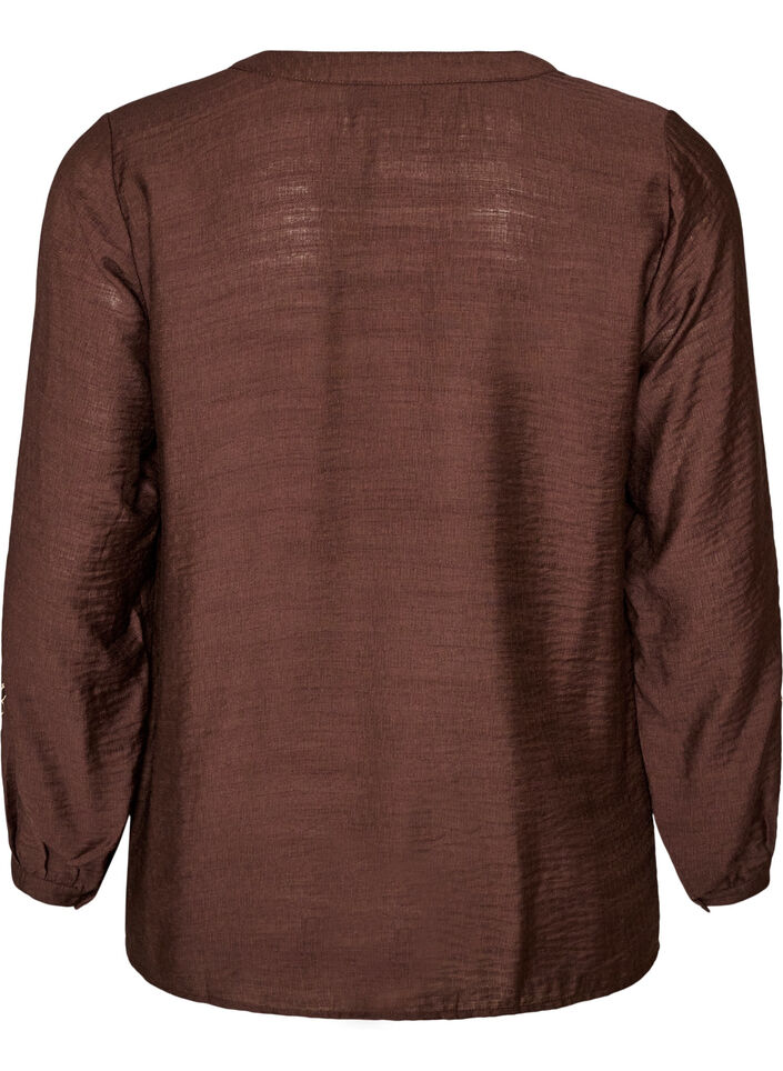 Skjorte i viskose med broderi p&aring; &aelig;rmer, Brun, Packshot image number 1