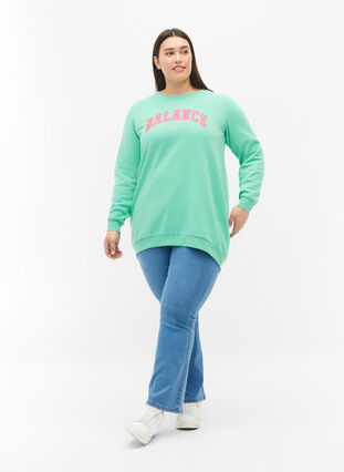 Lang sweatshirt med tekstprint, Neptune Green , Model image number 2