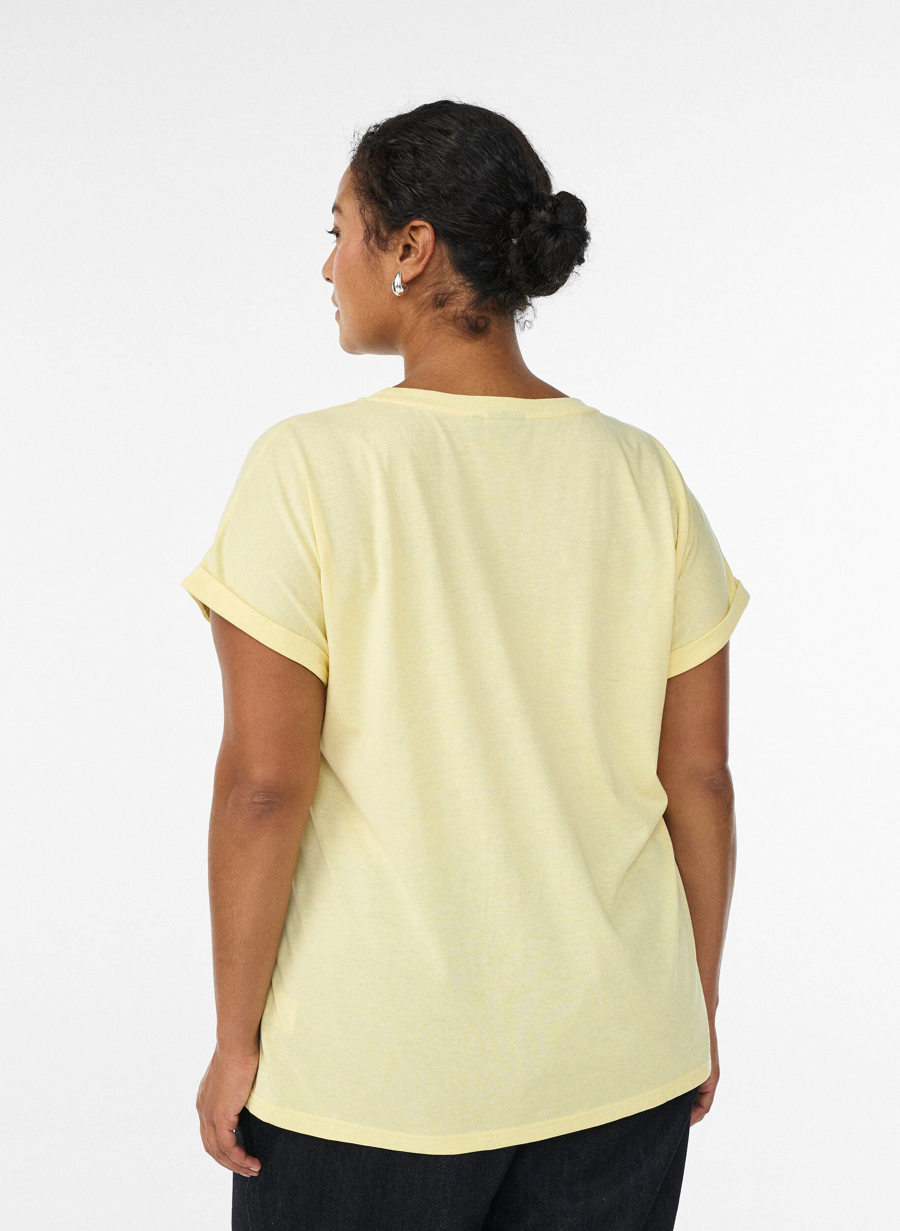 ZizziKort&aelig;rmet t-shirt i bomuldsblanding, Gul, Model image number 2