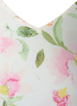 Blomstret bluse med lange ærmer og v-hals, White/Pink Flower, Packshot image number 2