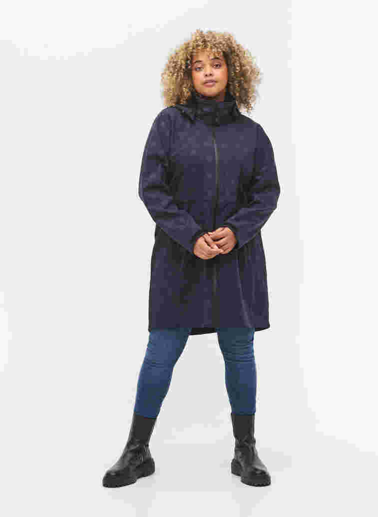 Softshell jakke med aftagelig hætte, Navy, Model image number 2
