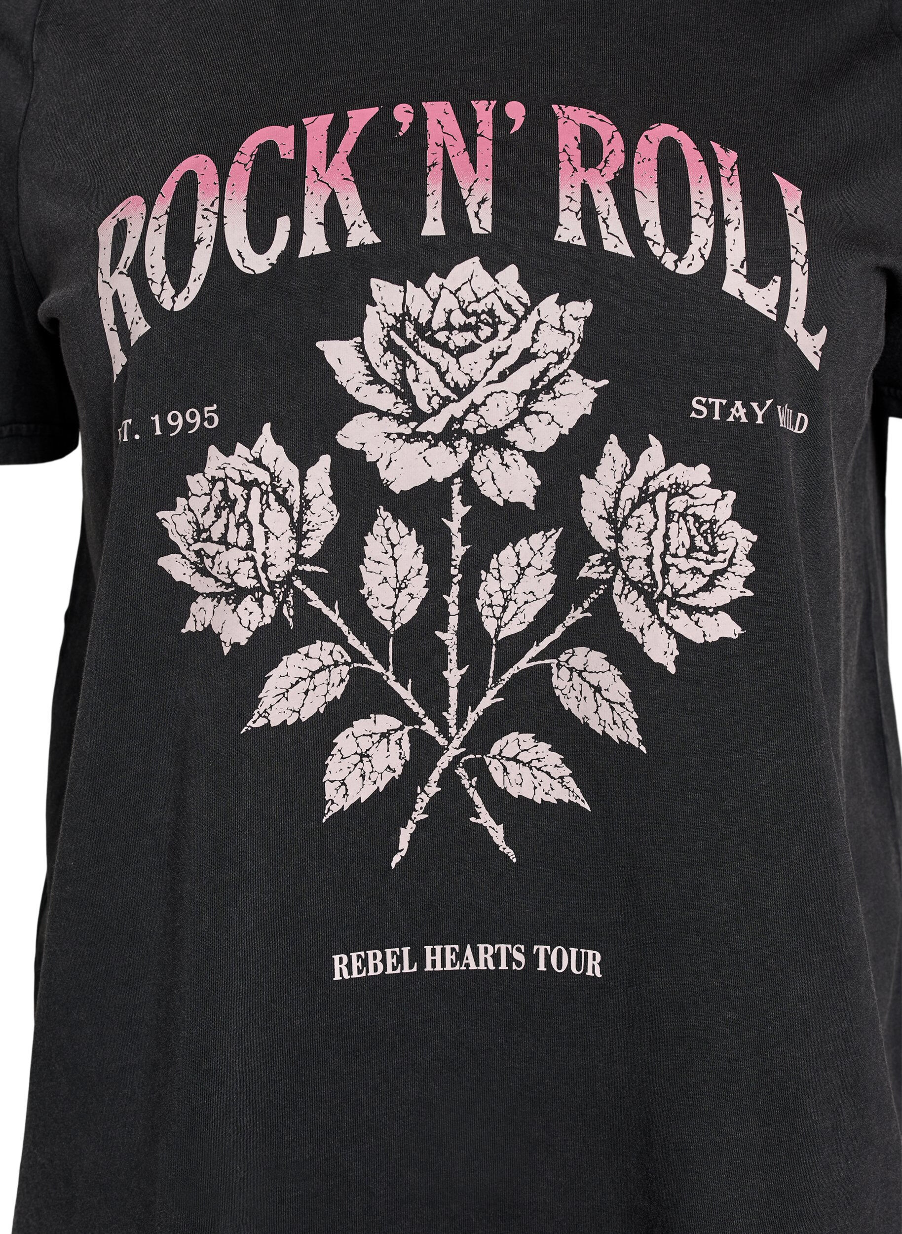 ZizziT-shirt i &oslash;kologisk bomuld med rockprint, Sort, Packshot image number 2