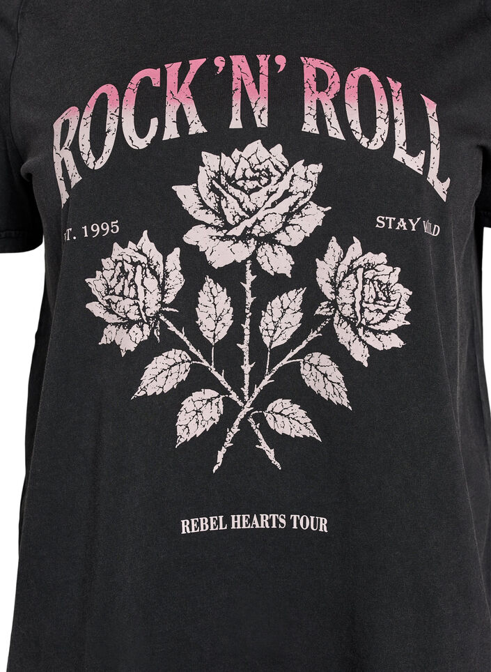 T-shirt i &oslash;kologisk bomuld med rockprint, Sort, Packshot image number 2