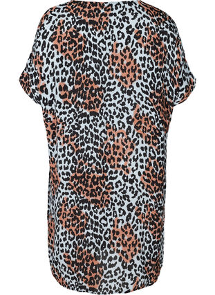 Kortærmet viskose kjole i farvet leopard print, Blue Leo AOP, Packshot image number 1