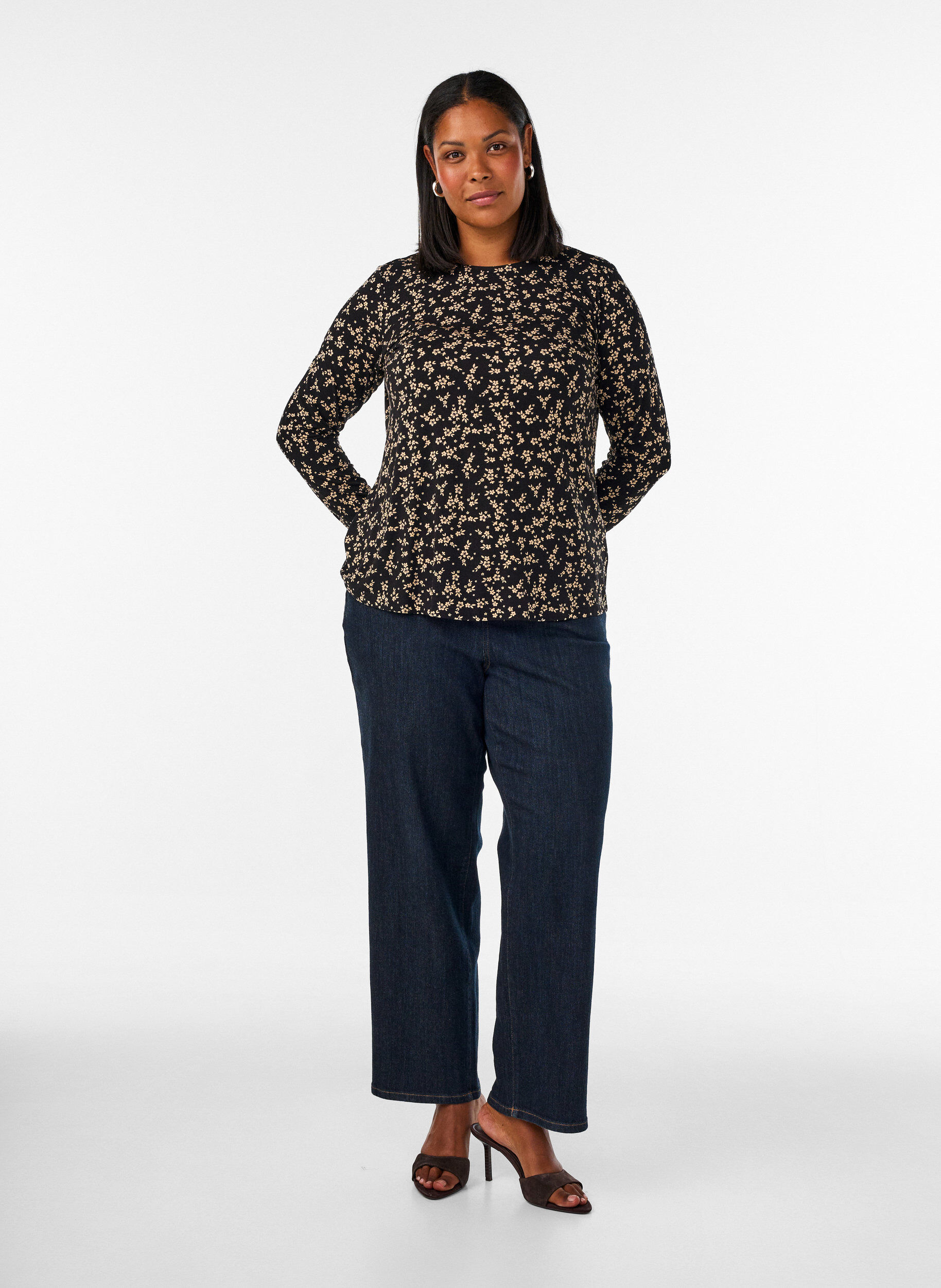 ZizziBluse med lange &aelig;rmer, Sort, Model image number 1